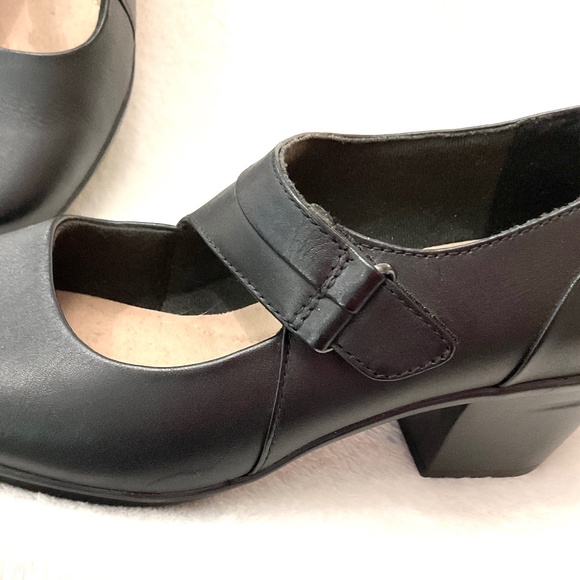 Black Clarks Collection Maryjane Leather Minimalist Flat Comfort Loafer Sz 6.5 - Picture 8 of 13